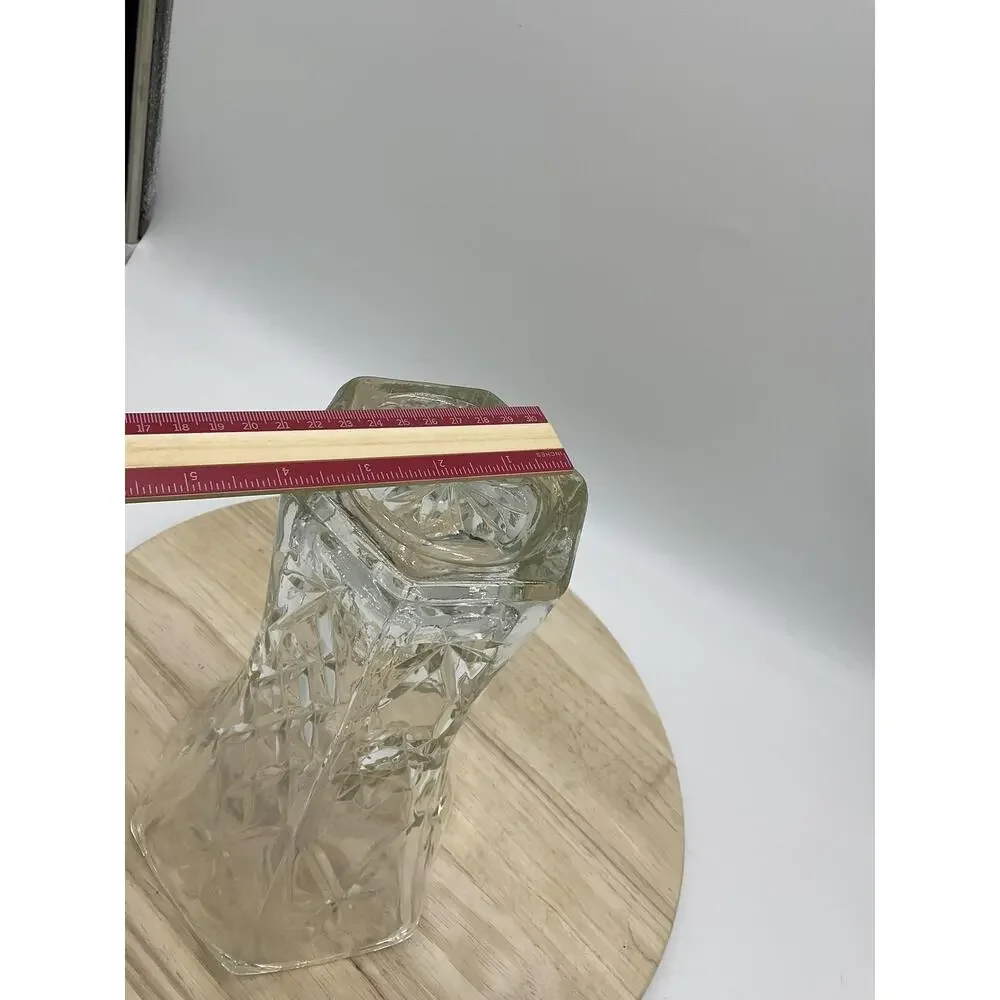 Clear Pressed Glass Flower Vase Starburst Pattern Hexagon VTG Decor Centerpiece